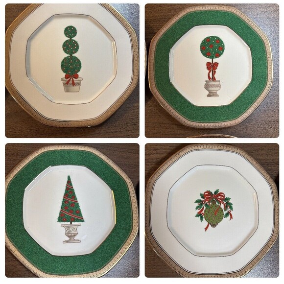 Mikasa 9" Plates Holly Ornament Topiary Trees Set of 5 Variety Christmas Holiday - Picture 1 of 12